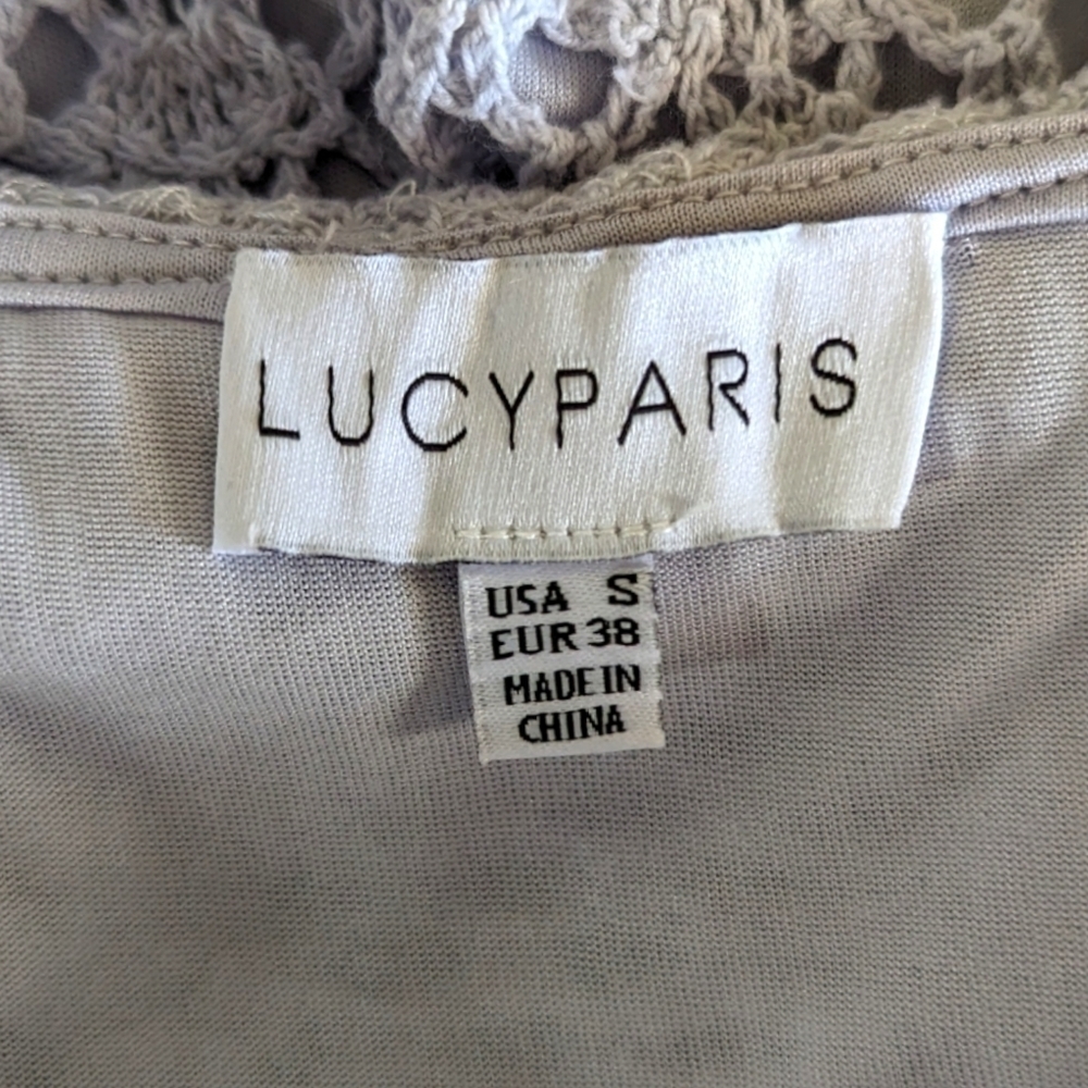 LUCY Paris Mia Light Blue Open Knit Crochet Midi Dress Size Small - Picture 9 of 10